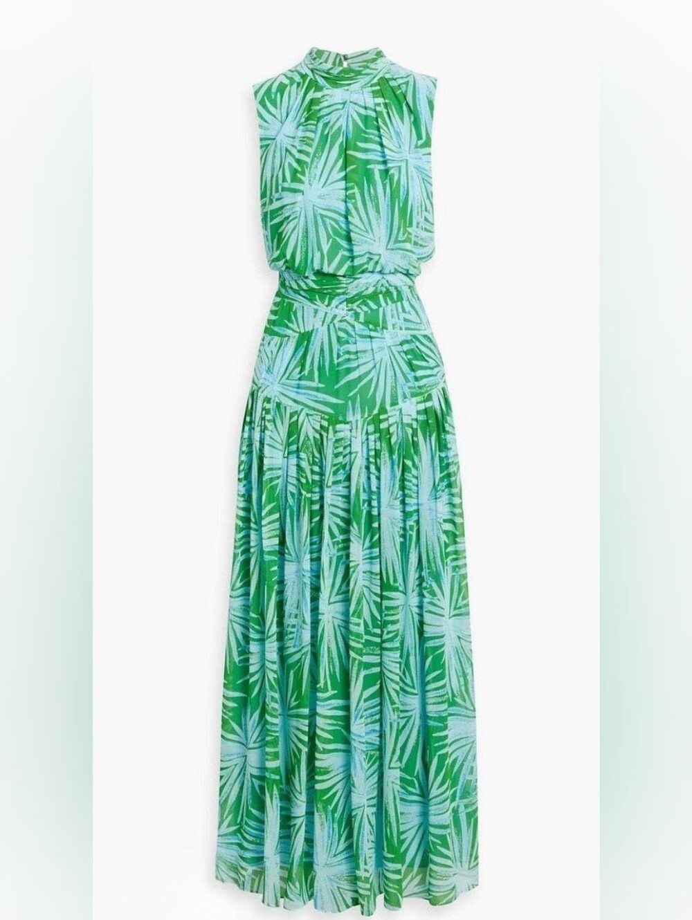 DVF  Diane Von Furstenburg Size 4 Green Palm Print Chiffon Maxi "Menon" Spring26